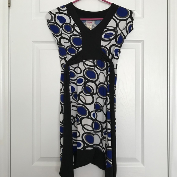 Jessie Girl White Blue Polka Dot Dress Size 14 V-Neck With Tie Back Bow - Picture 2 of 8